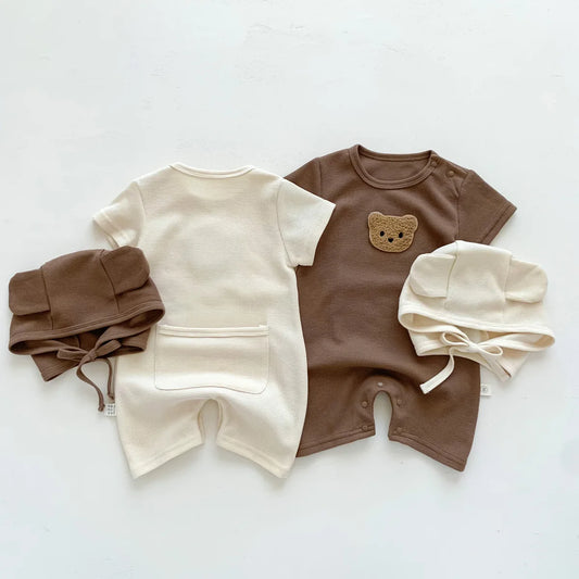Ensemble Bébé Petit Ourson – Combinaison d’Été Premium en Coton Gaufré