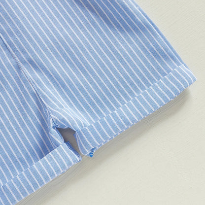 Barboteuse d'été pour bébés garçons et filles de 0 à 3 ans, salopette imprimée à rayures, salopette décontractée sans manches, boutons, short, tenues à la mode