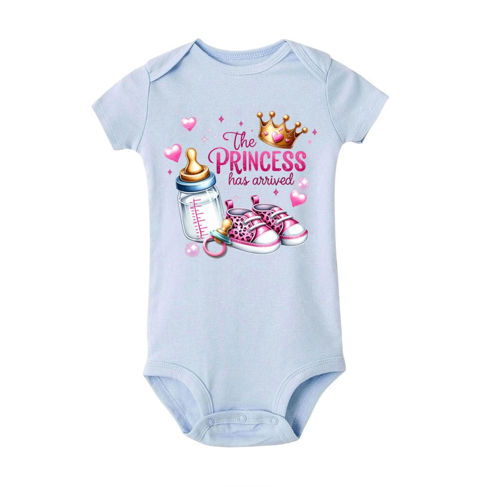 Barboteuse bébé fille “La princesse est arrivée” – Manches courtes – 0 à 24 mois