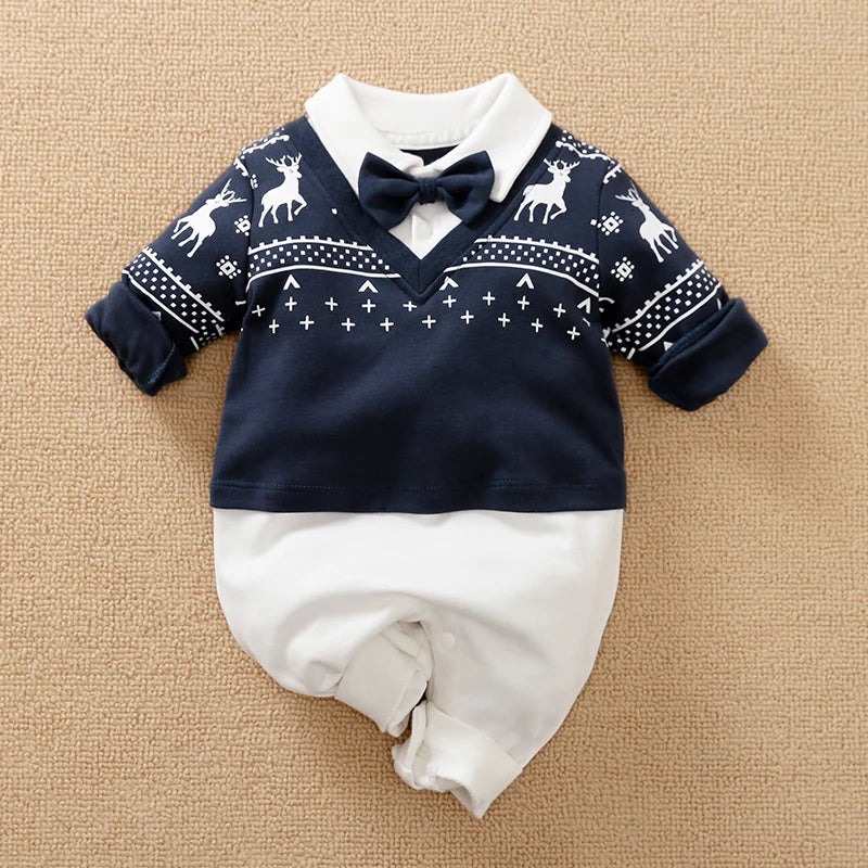 Vêtements de style gentleman pour nouveau-né, combinaison à manches longues, pur coton, costume de mariage britannique, beau bébé garçon, printemps et automne