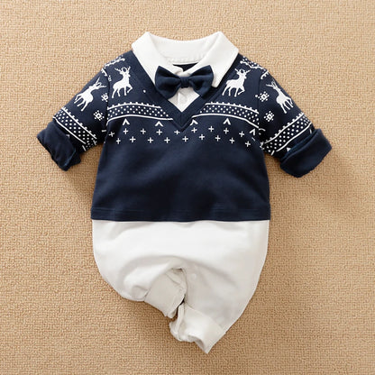 Vêtements de style gentleman pour nouveau-né, combinaison à manches longues, pur coton, costume de mariage britannique, beau bébé garçon, printemps et automne