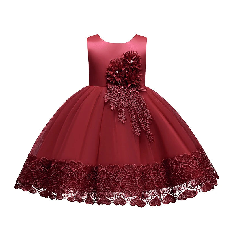 Robe de Princesse en Dentelle & Fleurs – Cérémonie Élégante pour Fille