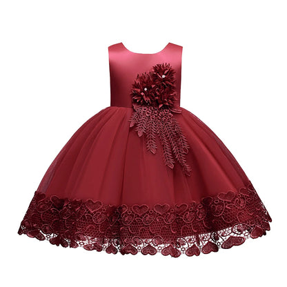 Robe de Princesse en Dentelle & Fleurs – Cérémonie Élégante pour Fille