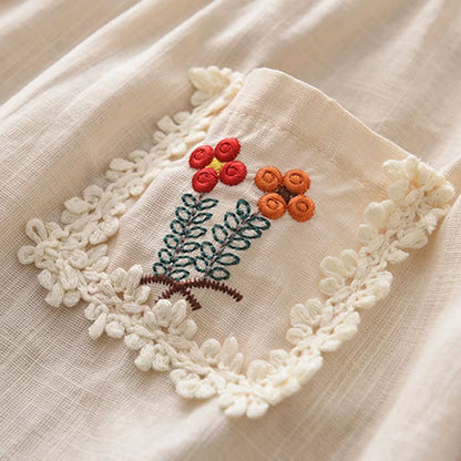 Robe Vintage Brodée Fleurie – Beige Crème (Fille)