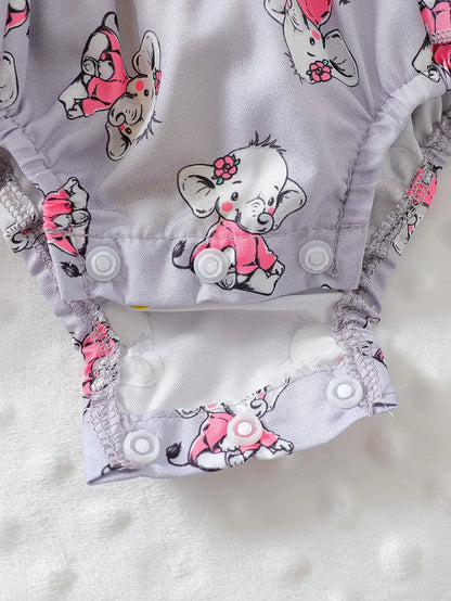 Ensemble Bébé Fille “Éléphant Douceur” – T-shirt Rose + Salopette + Bandeau (3 pcs) | 0–12 mois