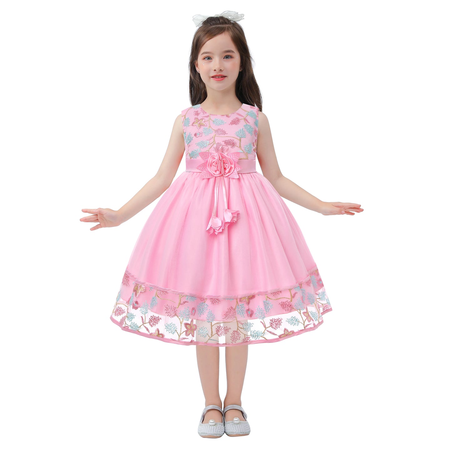 Robe Princesse Fille en Tulle Brodé – Cérémonie, Anniversaire, Mariage & Noël (2–10 ans)