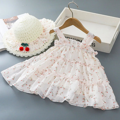 Robe Bébé Fille Été “Cherry” + Chapeau Assorti | 0–12 mois