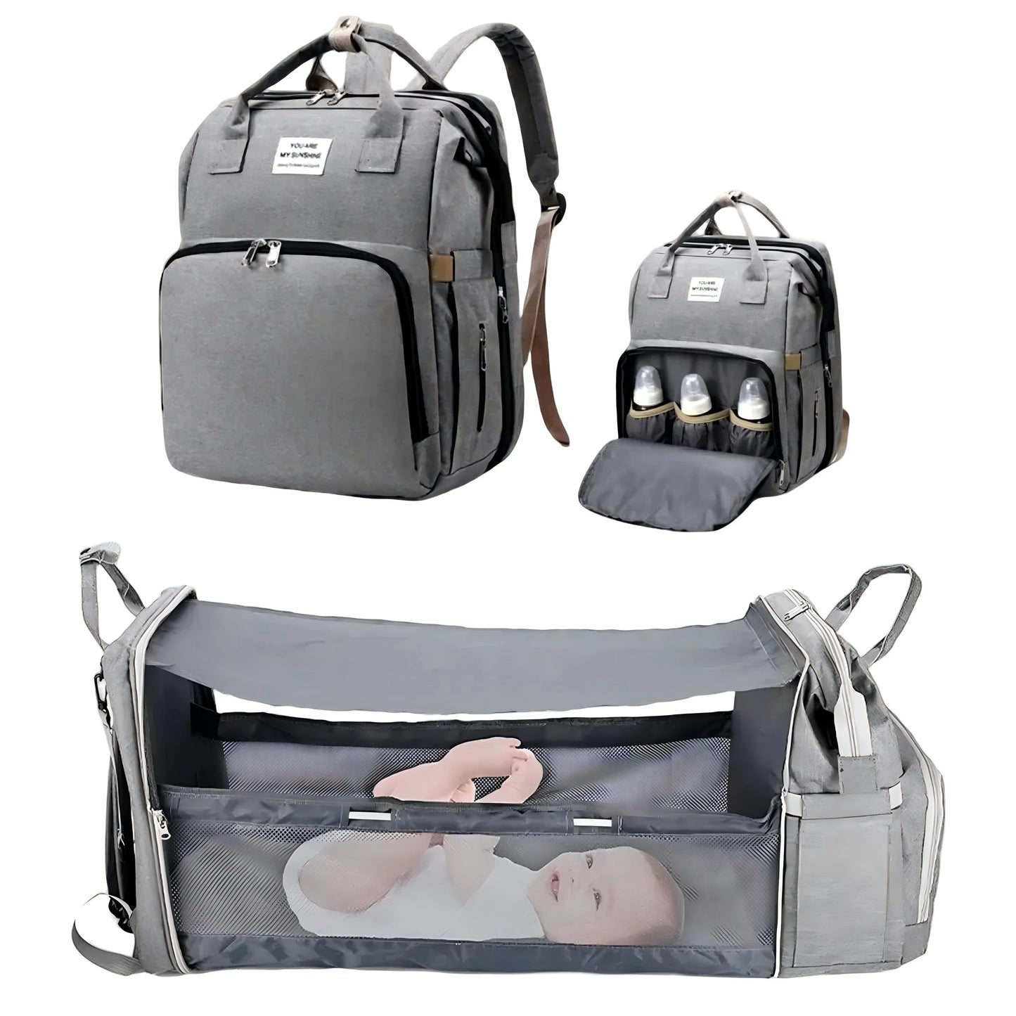 Sac à Langer 3 en 1 avec Lit Bébé Pliable – Sac à Dos Multifonction Grande Capacité