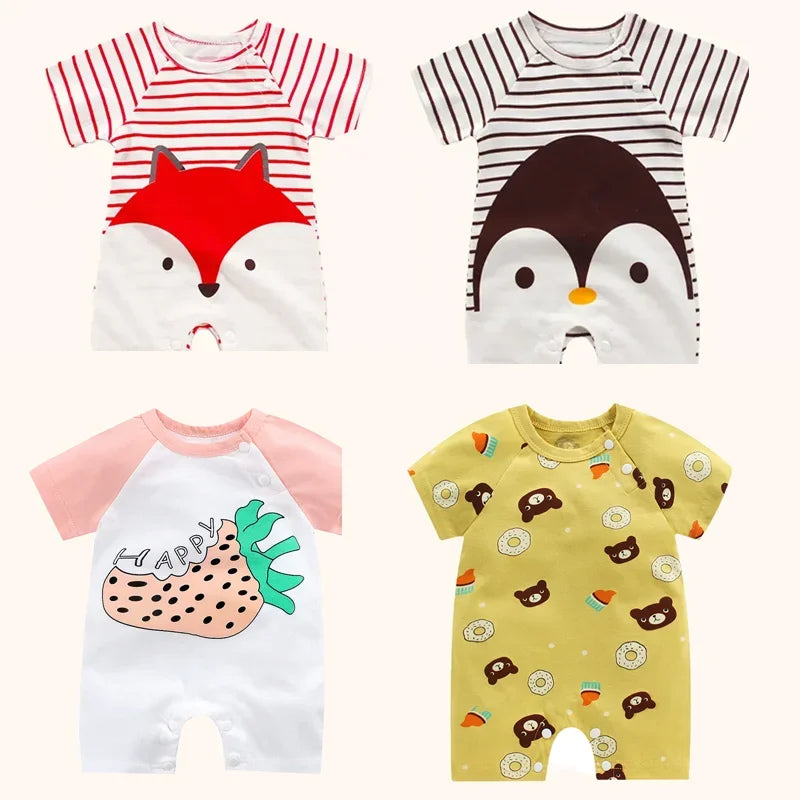 Vêtements pour nouveau-né garçon et fille, body en coton, barboteuse d'été à manches courtes, vêtements de nuit pour nourrissons et tout-petits