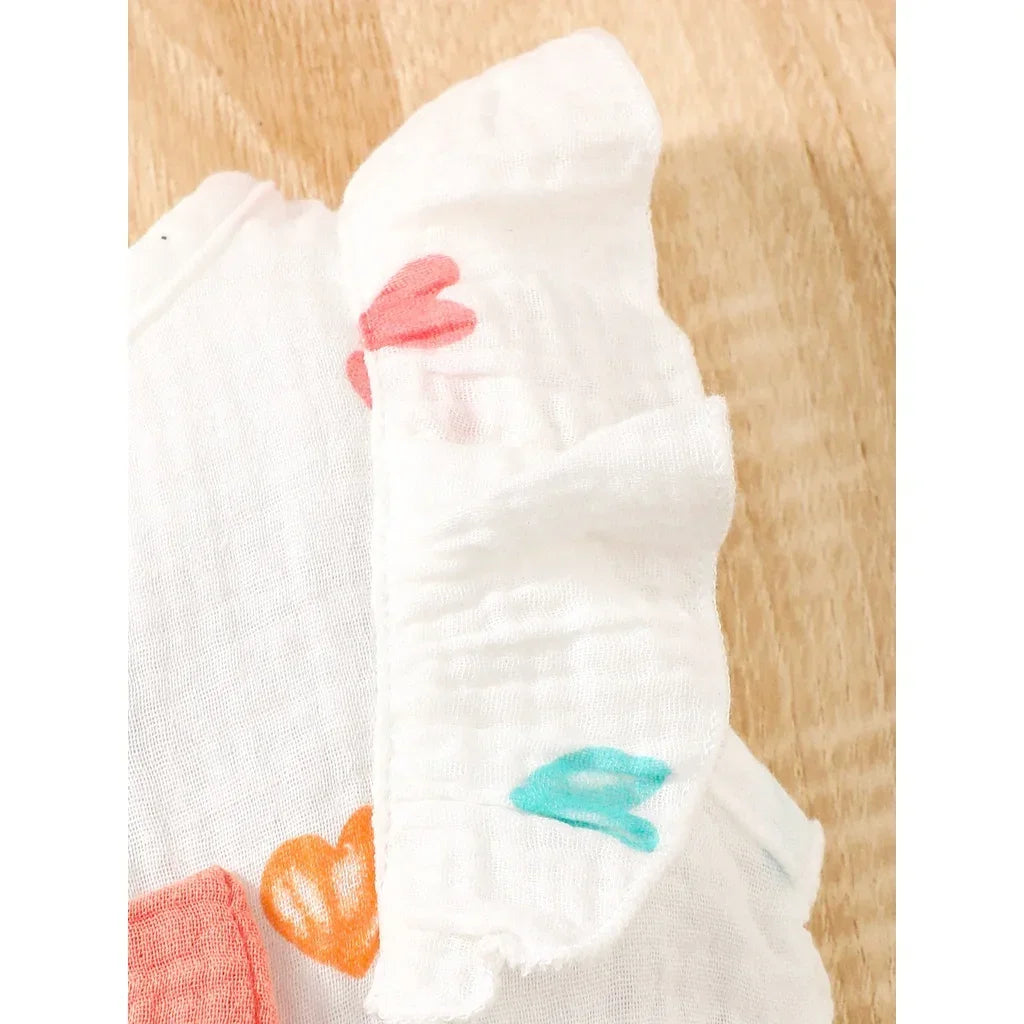 Robe d’été pour bébé fille – Ensemble 2 pièces coton doux avec motif cœurs et chapeau assorti