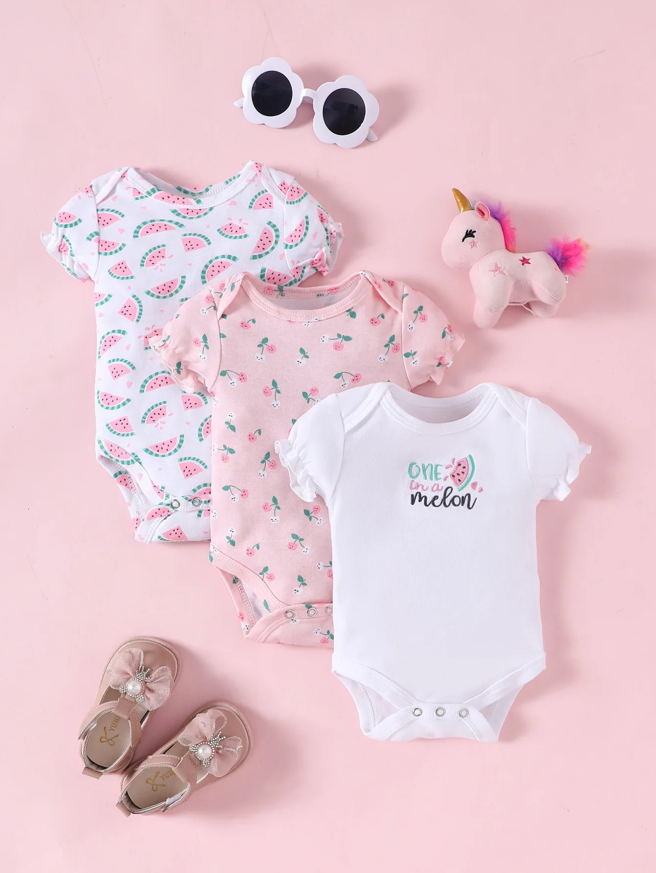 Lot de 3 bodys bébé fille – Motifs animaux & éléphant, coton doux
