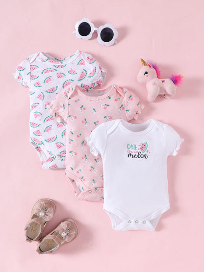 Lot de 3 bodys bébé fille – Motifs animaux & éléphant, coton doux