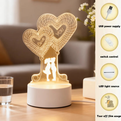 USB alimenté 3D en forme de coeur couple veilleuse vacances cadeau d'anniversaire chambre chevet décoration veilleuse maison nouveauté éclairage