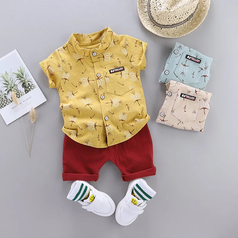 Ensemble Bébé Garçon Été en Coton – Chemise et Short Confort