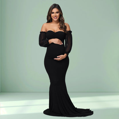 Robe Maternité Élégance Studio – Manches Bouffantes & Silhouette Sirène