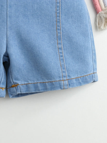 Ensemble été bébé fille 2 pièces – T-shirt doux & salopette légère en jean (6–36 mois)