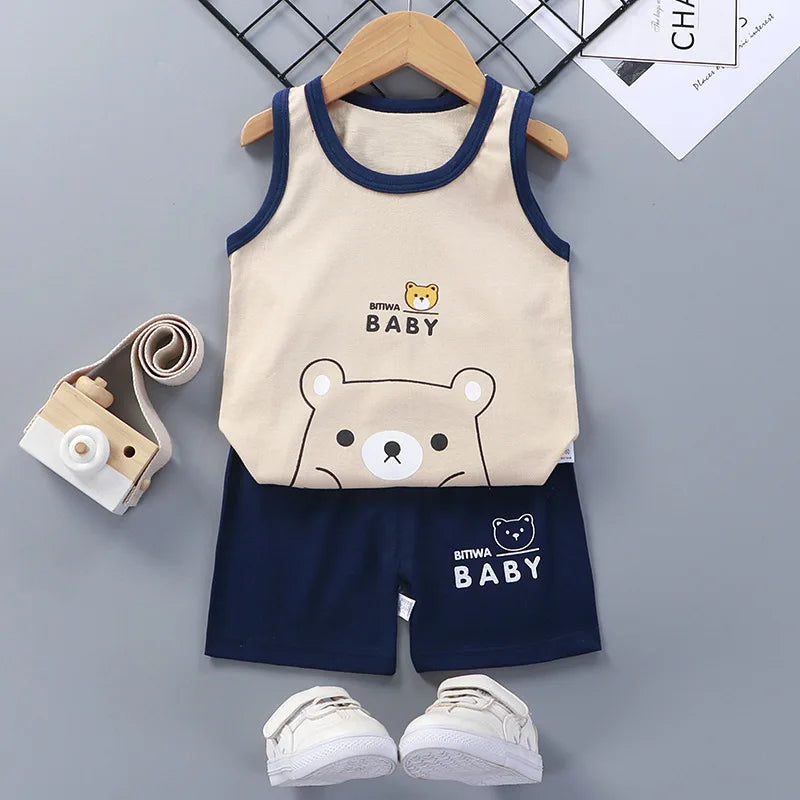 Ensemble d’été 2 pièces pour enfants – Débardeur et short en coton respirant, style décontracté unisexe