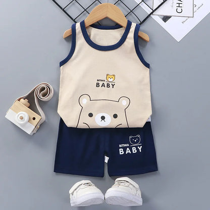 Ensemble d’été 2 pièces pour enfants – Débardeur et short en coton respirant, style décontracté unisexe
