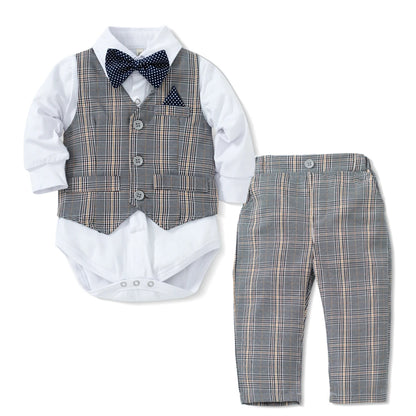 Costume pour bébé garçon, gilet à carreaux, chapeau, ensemble de 1er anniversaire, barboteuse à manches longues, tenue d'automne, vêtements pour nouveau-né de 3 à 24 mois