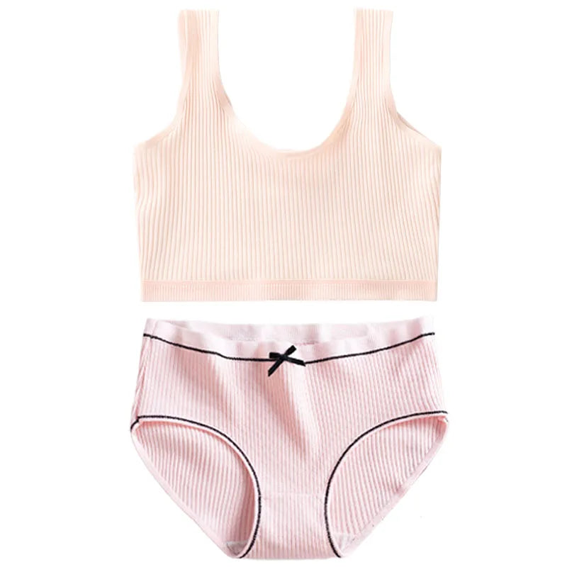 Ensemble de culottes et soutiens-gorge en coton pour filles adolescentes, soutien-gorge d'entraînement en coton, ensemble de culottes, soutien-gorge de sport solide pour enfants, sous-vêtements