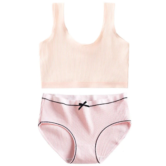 Ensemble de culottes et soutiens-gorge en coton pour filles adolescentes, soutien-gorge d'entraînement en coton, ensemble de culottes, soutien-gorge de sport solide pour enfants, sous-vêtements