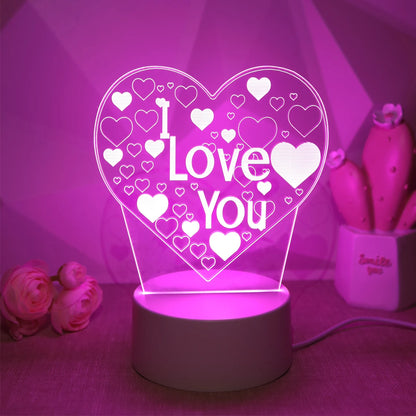Veilleuse 3D “I Love You” – Lumière Romantique Élégante (Cadeau Saint-Valentin)