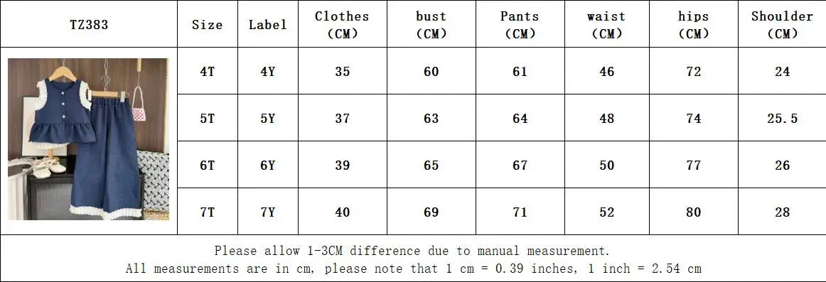Ensemble Fille 2 Pièces Bleu – Haut Sans Manches & Pantalon Large (4–6 ans)