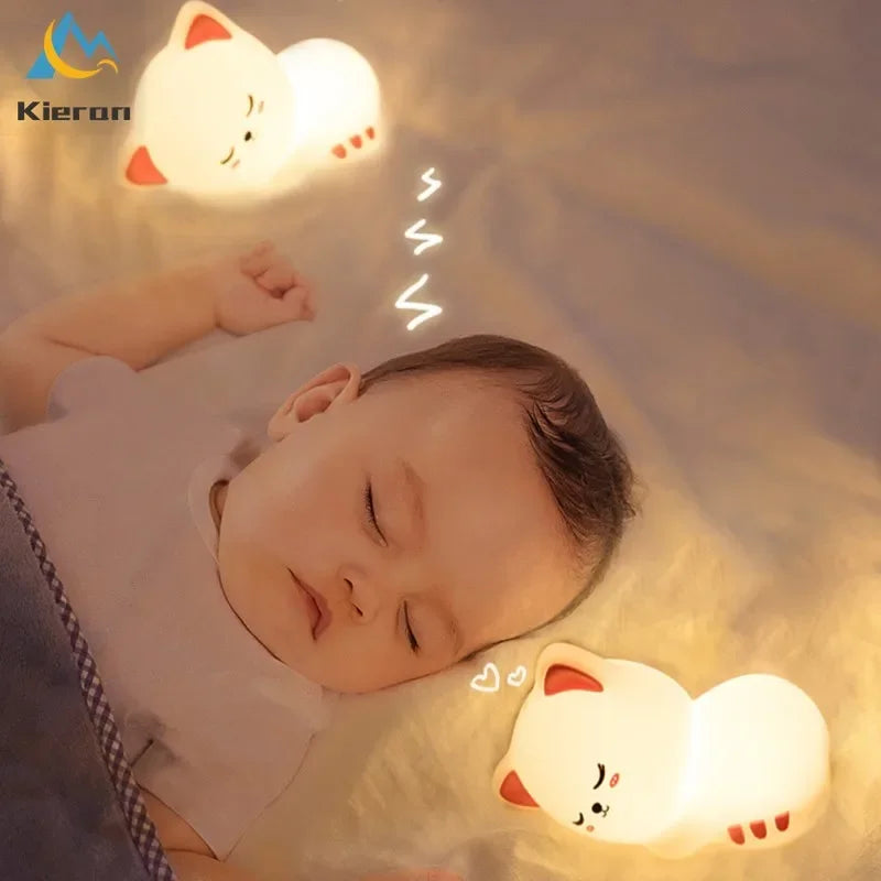 Veilleuse bébé chat en silicone tactile rechargeable – Lampe de nuit douce multicolore