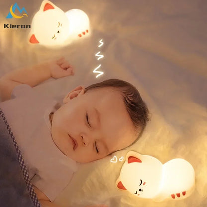 Veilleuse bébé chat en silicone tactile rechargeable – Lampe de nuit douce multicolore