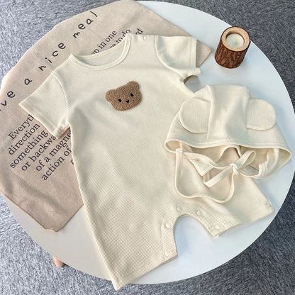 Ensemble Bébé Petit Ourson – Combinaison d’Été Premium en Coton Gaufré