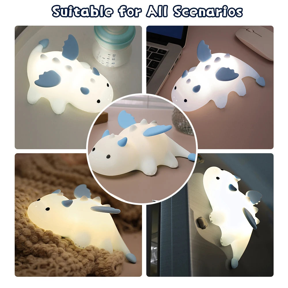 Veilleuse bébé dragon en silicone tactile rechargeable – Lampe de nuit douce pour chambre d’enfant