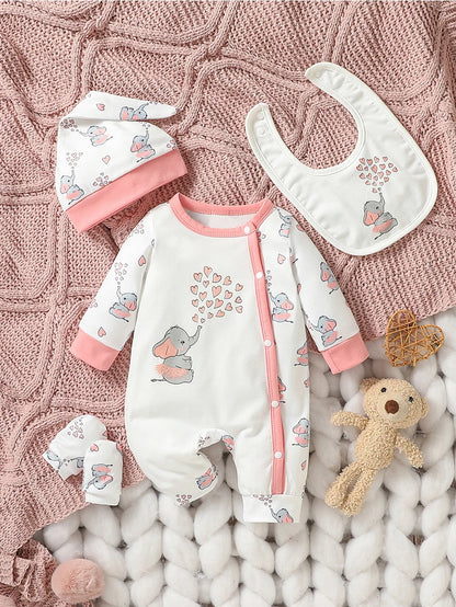 Ensemble bébé fille 4 pièces pastel à manches longues – Motif cerf – Toutes saisons