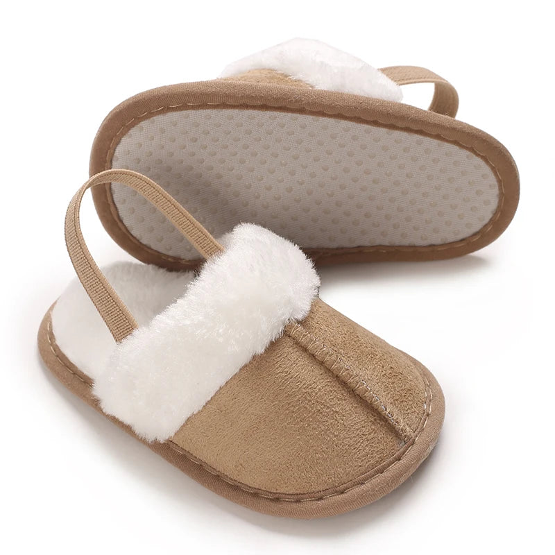 Pantoufles bébé coton doublées – Chaudes & confortables – Semelle douce (0–18 mois)