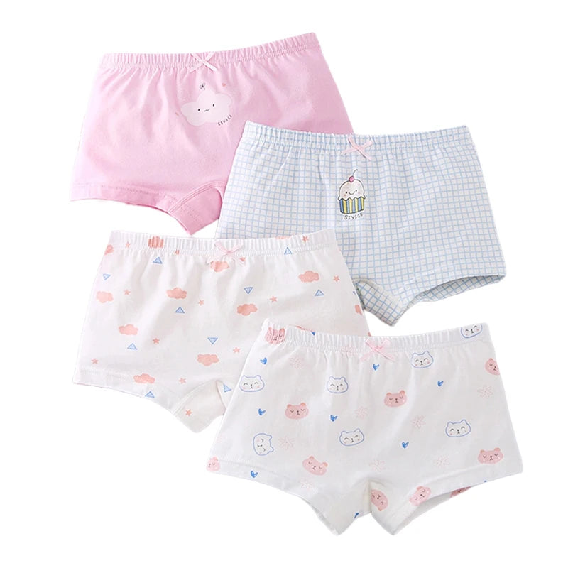 Culotte Anti-Adorable en Coton pour Fille de 3 à 8 Ans, Sous-vêtement Doux et Respirant, Motif Dessin Animé, Collection Été, 2024, 4 Pièces