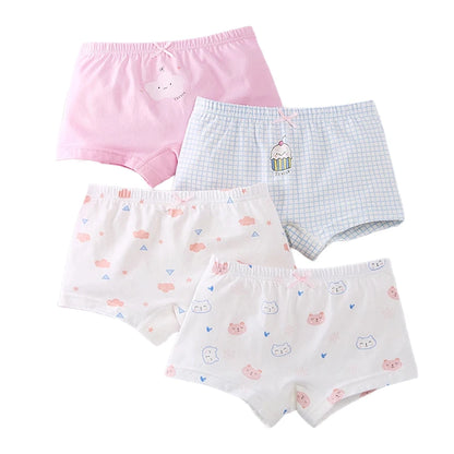 Culotte Anti-Adorable en Coton pour Fille de 3 à 8 Ans, Sous-vêtement Doux et Respirant, Motif Dessin Animé, Collection Été, 2024, 4 Pièces