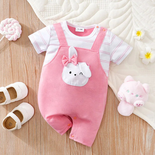 Tenue bébé été – Combinaison rose lapin, confortable et adorable