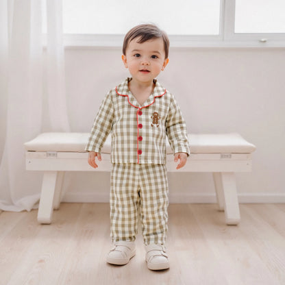 Ensemble pyjama bébé à carreaux – 2 pièces manches longues (6 mois à 4 ans)