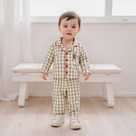 Ensemble pyjama bébé à carreaux – 2 pièces manches longues (6 mois à 4 ans)