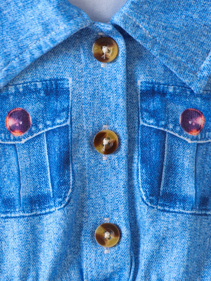 Robe en Jean Fille – Imprimé Animal/Coloré – Sans Manches (2–6 ans)