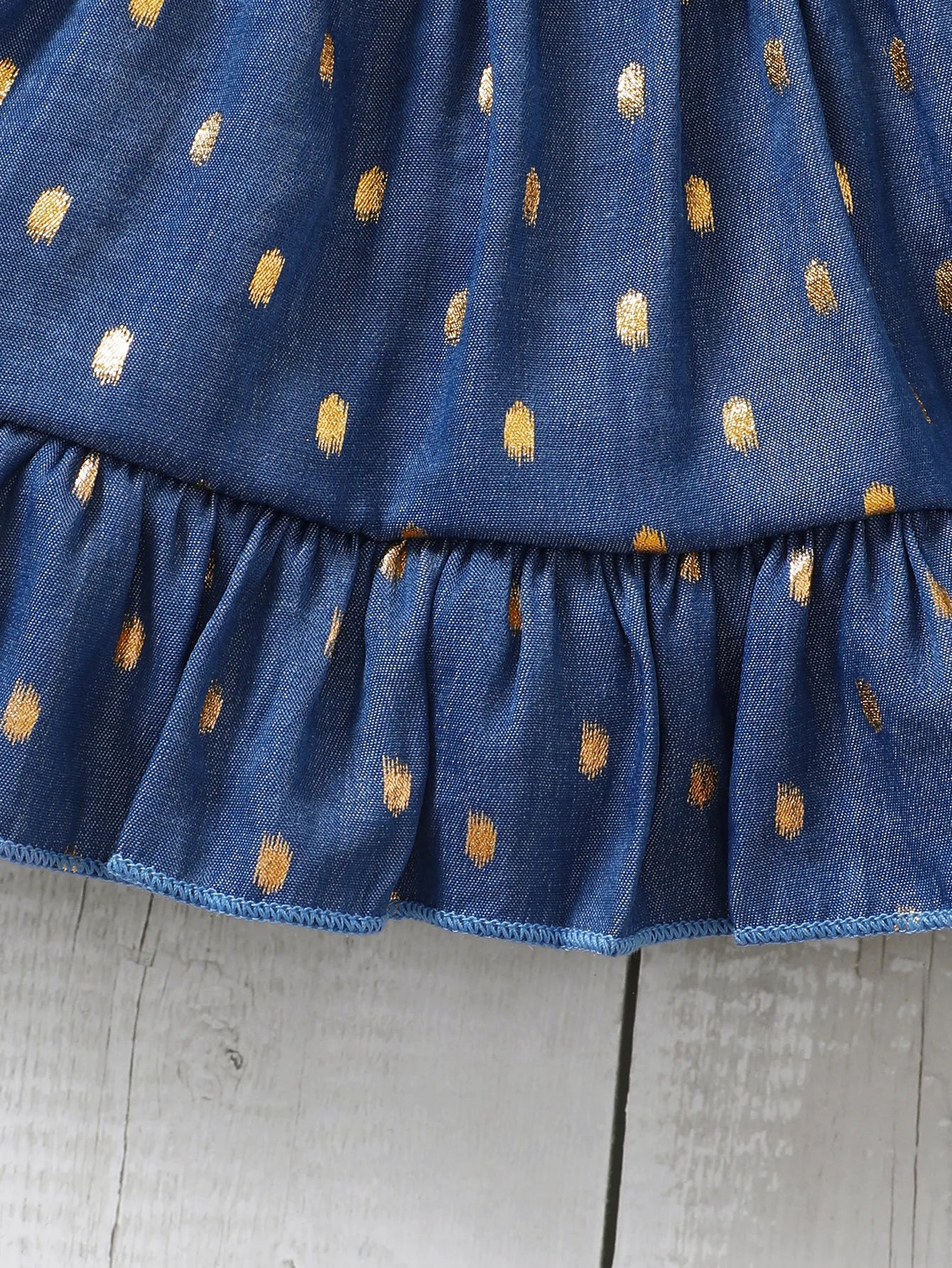 Robe bébé fille bleue à pois dorés – Tenue princesse élégante (3 à 24 mois)