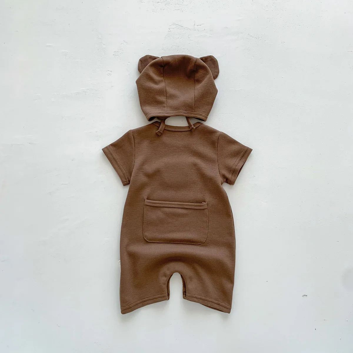 Ensemble Bébé Petit Ourson – Combinaison d’Été Premium en Coton Gaufré