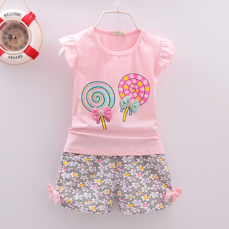 Ensemble Fille Été “Lollipop” – T-shirt + Short/Short-jupe imprimé (4–6 ans)
