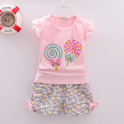 Ensemble Fille Été “Lollipop” – T-shirt + Short/Short-jupe imprimé (4–6 ans)