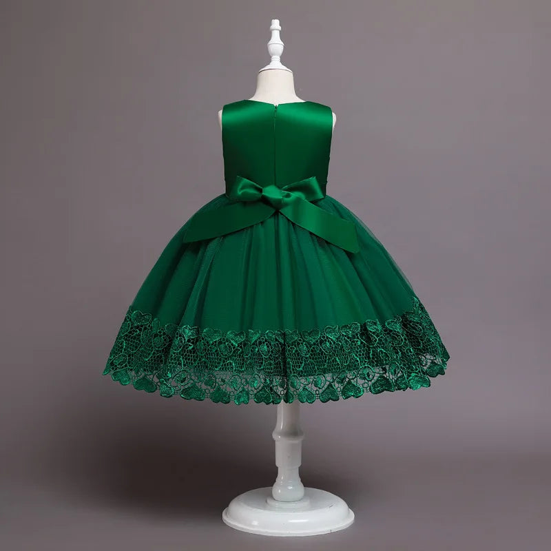 Robe de Princesse en Dentelle & Fleurs – Cérémonie Élégante pour Fille