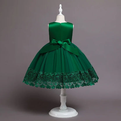 Robe de Princesse en Dentelle & Fleurs – Cérémonie Élégante pour Fille