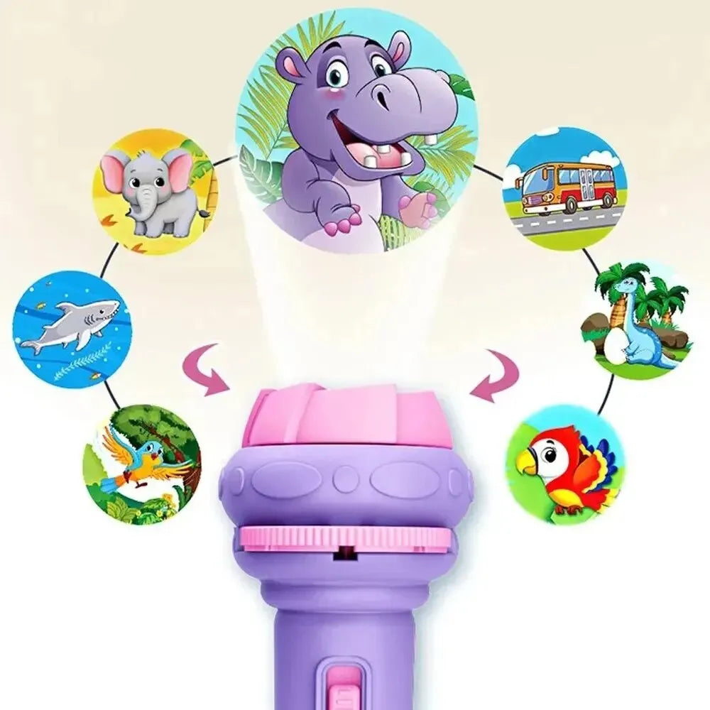 Lampe de poche projecteur pour enfants – Dessins animés (10 cartes, 80 images)