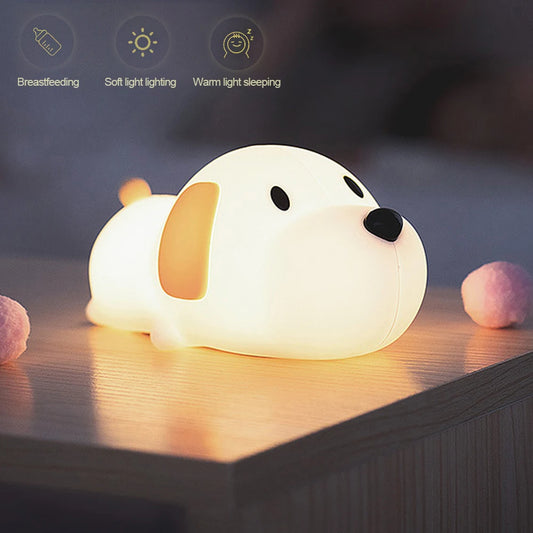 Veilleuse Chiot Bébé Silicone Tactile – Lampe Nuit Apaisante Rechargeable