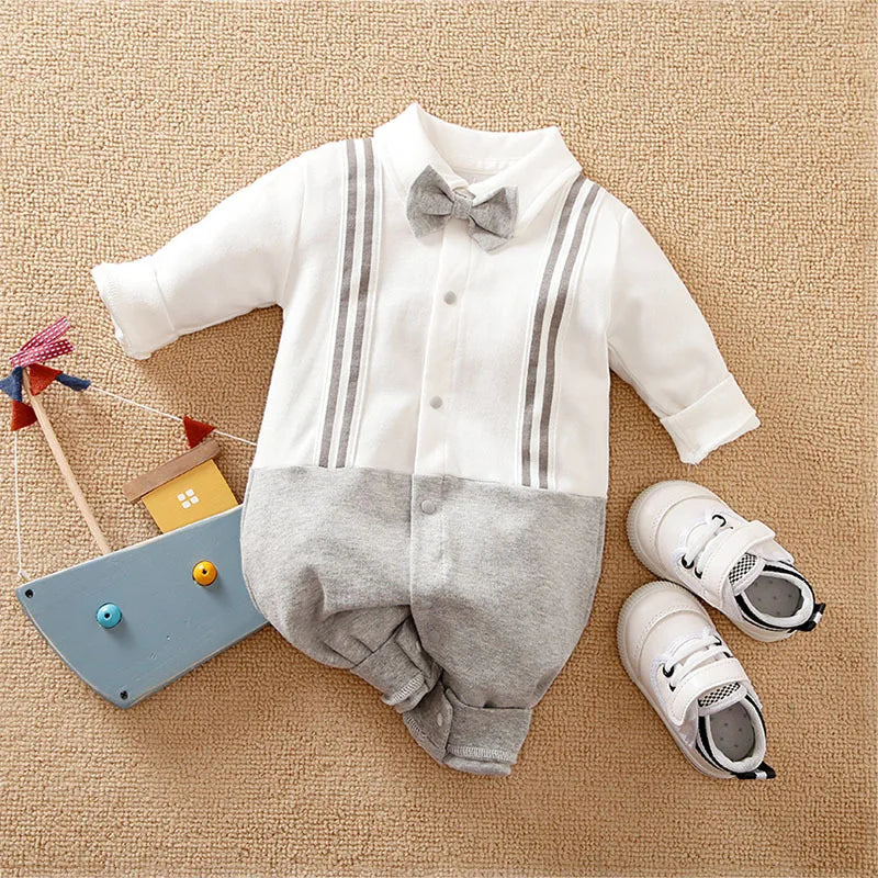 Ensemble Habillé Bébé Garçon – Barboteuse/Ensemble avec Gilet & Noeud Papillon (Bleu/Rouge)