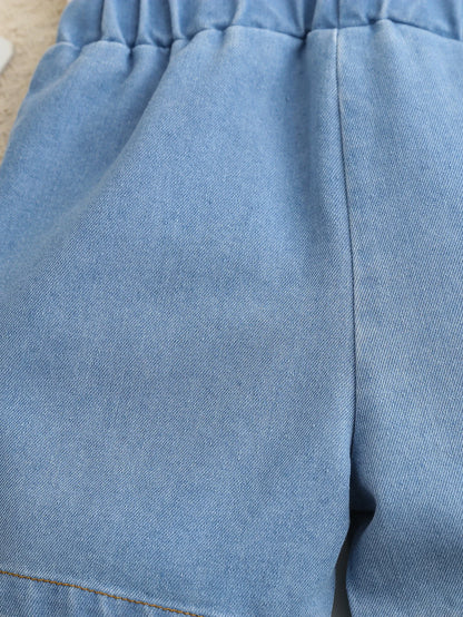 Ensemble été bébé fille 2 pièces – T-shirt doux & salopette légère en jean (6–36 mois)