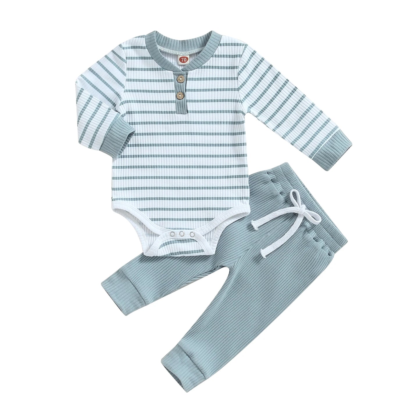 Ensemble bébé garçon automne 2 pièces – Barboteuse rayée & pantalon confortable (0 à 24 mois)